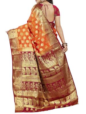orange art silk banarasi saree with blouse - 15009300 - Standard Image - 2