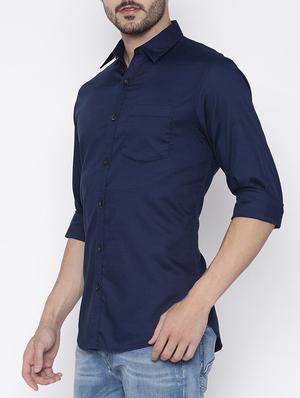 navy blue cotton casual shirt - 15009568 - Standard Image - 2
