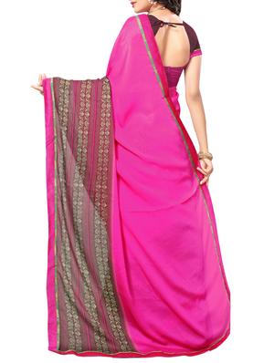 pink georgette printed saree with blouse - 15010602 - Standard Image - 2