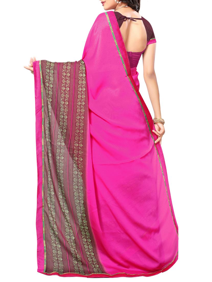 pink georgette printed saree with blouse - 15010602 - Zoom Image - 2
