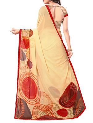 beige georgette printed saree with blouse - 15010609 - Standard Image - 2