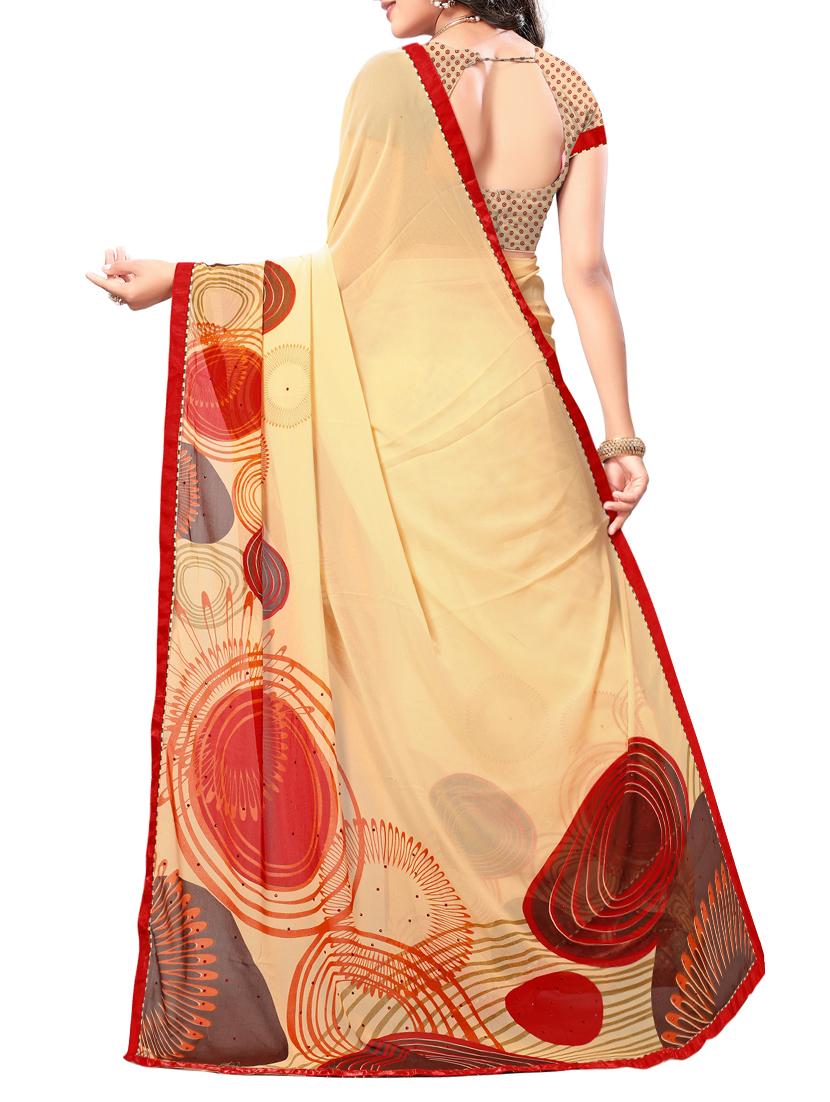 beige georgette printed saree with blouse - 15010609 - Zoom Image - 2