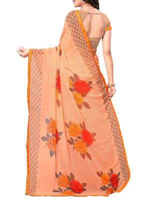 orange georgette printed saree with blouse - 15010611 - Standard Image - 2