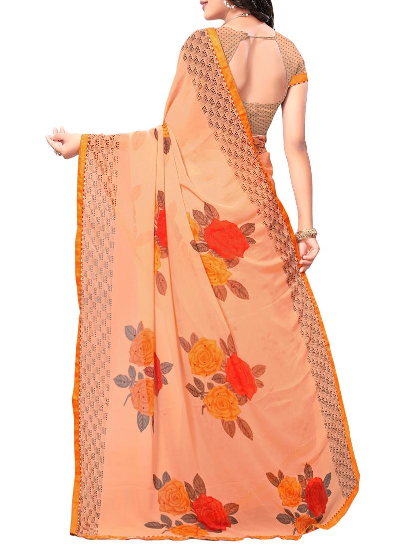 orange georgette printed saree with blouse - 15010611 - Zoom Image - 2