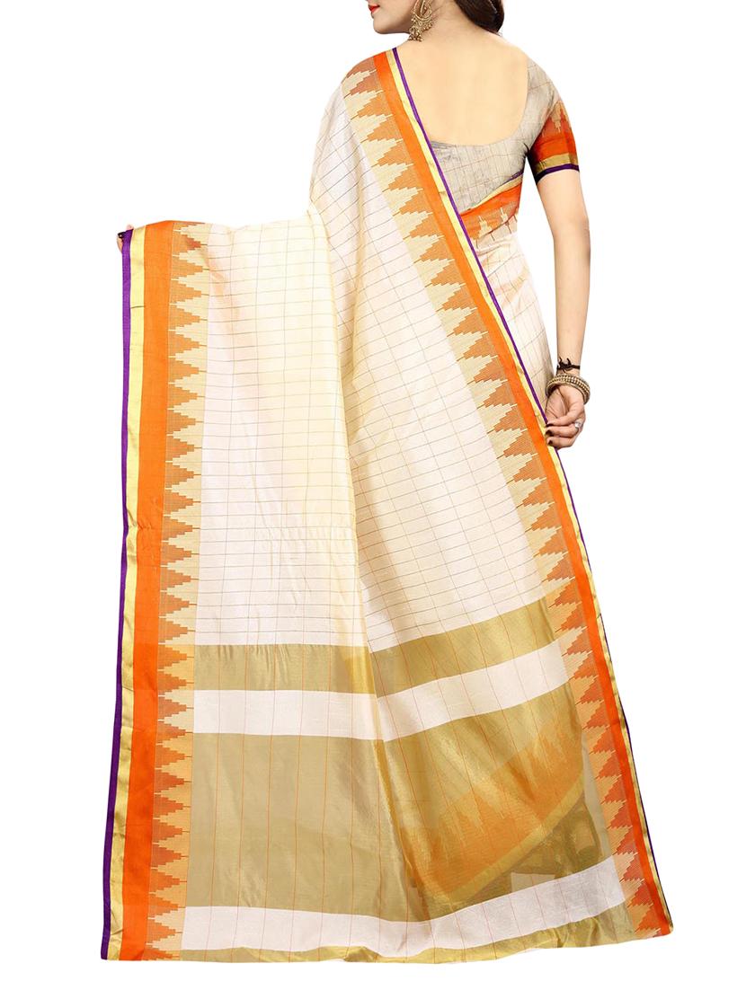temple bordered art silk saree with blouse - 15010639 - Zoom Image - 2