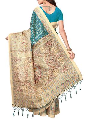 turquoise art silk printed saree with blouse - 15010669 - Standard Image - 2