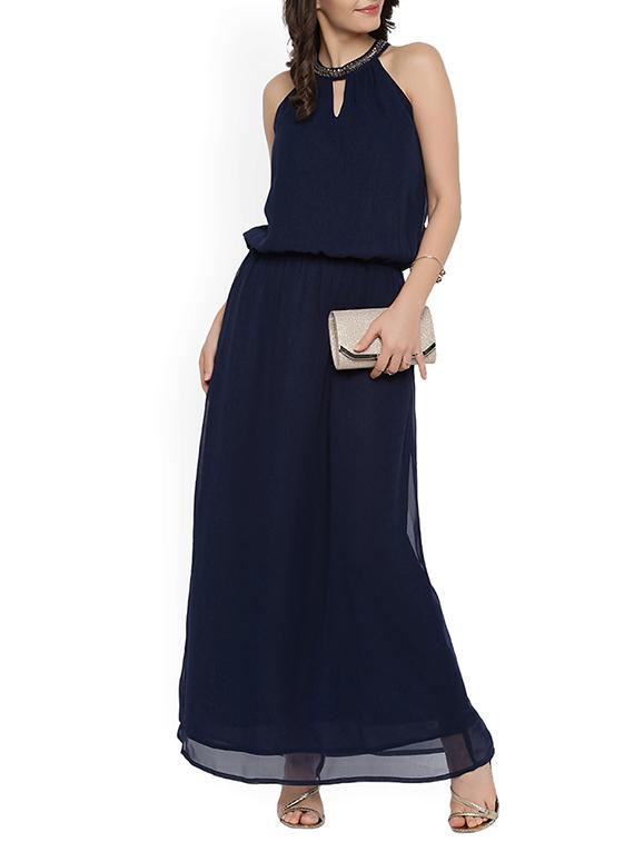 navy blue solid maxi dress - 15011289 - Zoom Image - 2