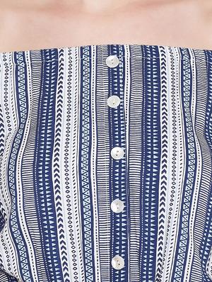 blue striped rayon off shoulder dress - 15011297 - Standard Image - 5