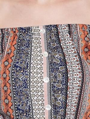 blue printed rayon off shoulder dress - 15011411 - Standard Image - 5