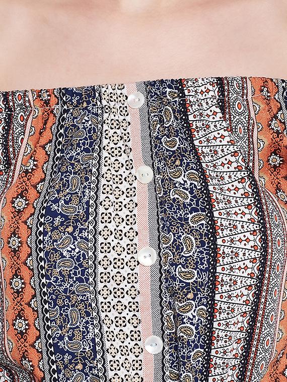 blue printed rayon off shoulder dress - 15011411 - Zoom Image - 5