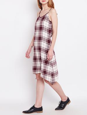 maroon checkered asymmetric dress - 15011412 - Standard Image - 2