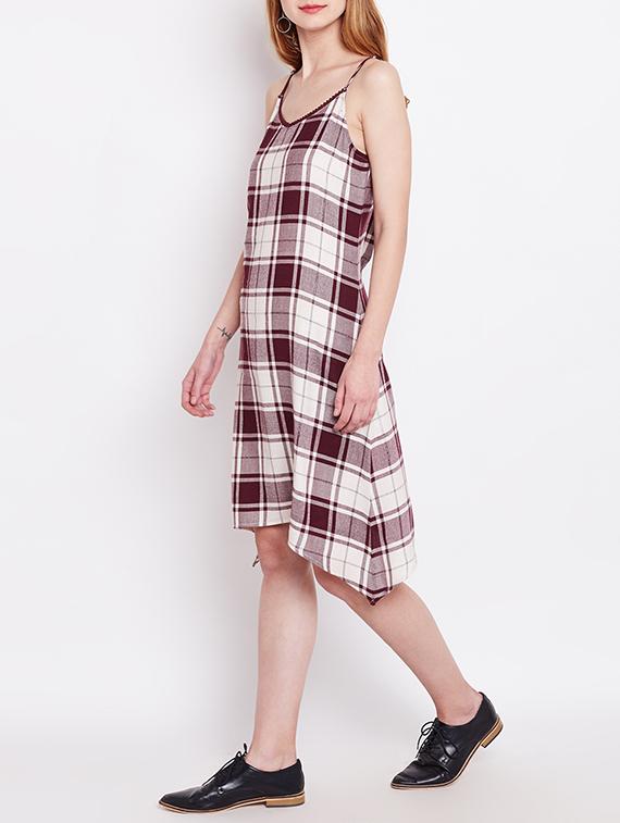 maroon checkered asymmetric dress - 15011412 - Zoom Image - 2