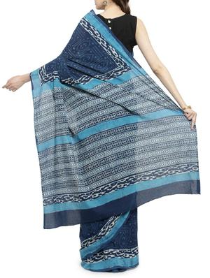 indigo printed handloom saree with blouse - 15012141 - Standard Image - 2
