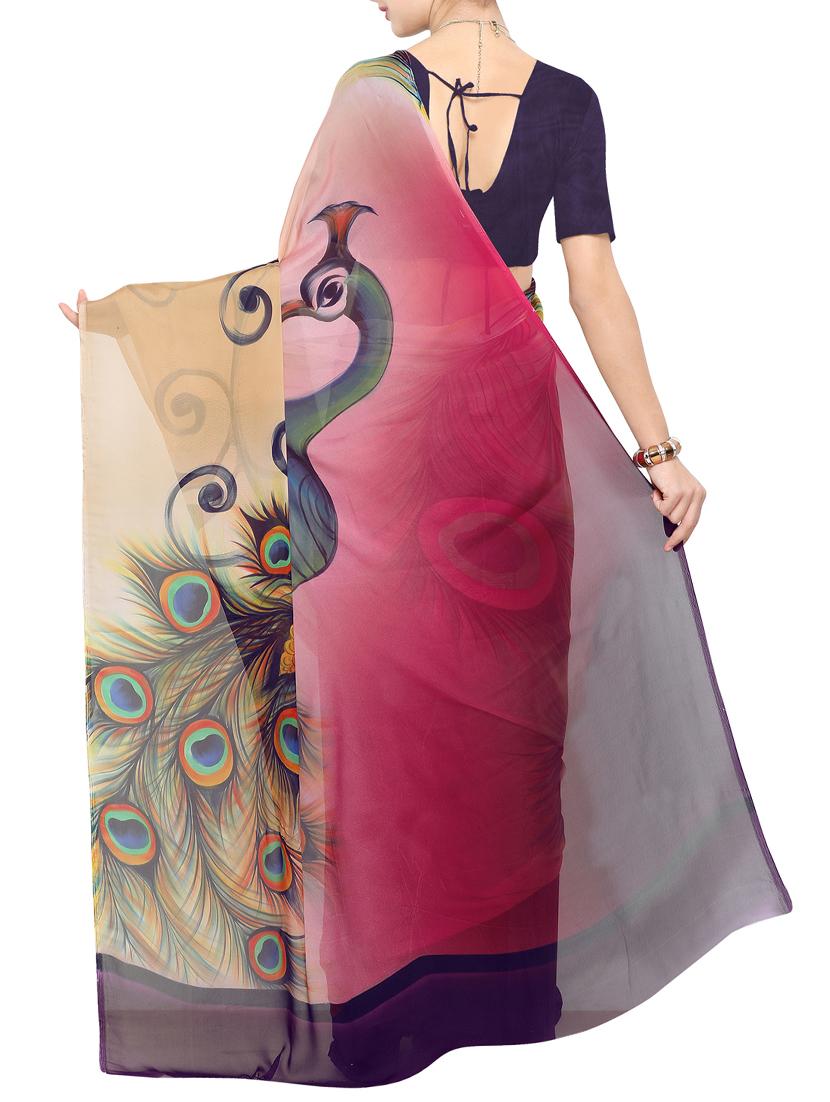 Conversational printed saree with blouse - 15012208 - Zoom Image - 2
