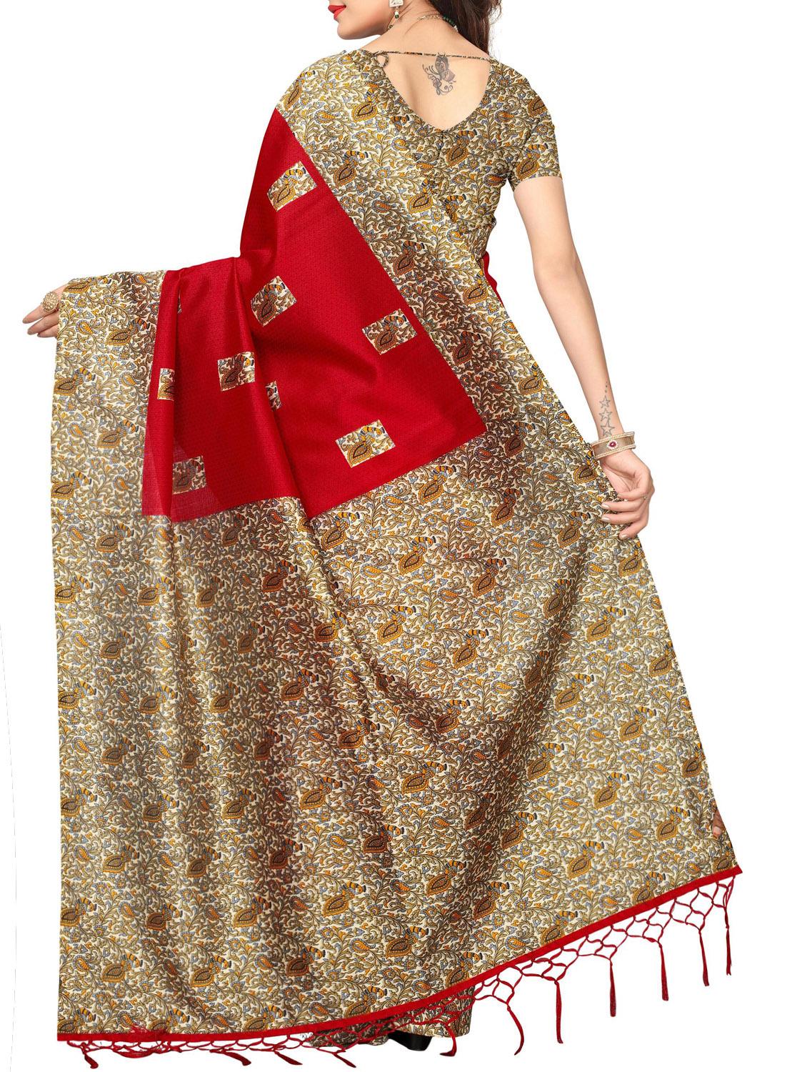 red silk blend mysore saree with blouse - 15012710 - Zoom Image - 2