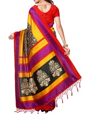 black tussar silk printed saree with blouse - 15012987 - Standard Image - 2