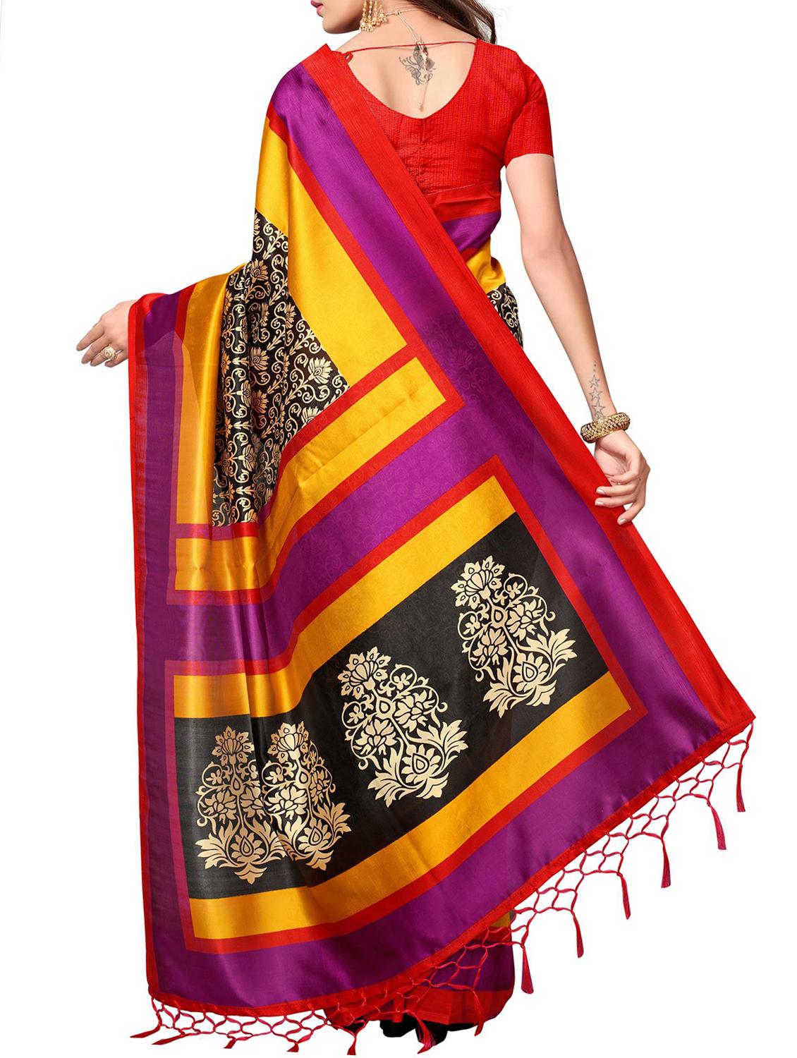 black tussar silk printed saree with blouse - 15012987 - Zoom Image - 2