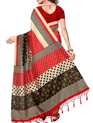 red ussar silk printed saree with blouse - 15012989 - Standard Image - 2