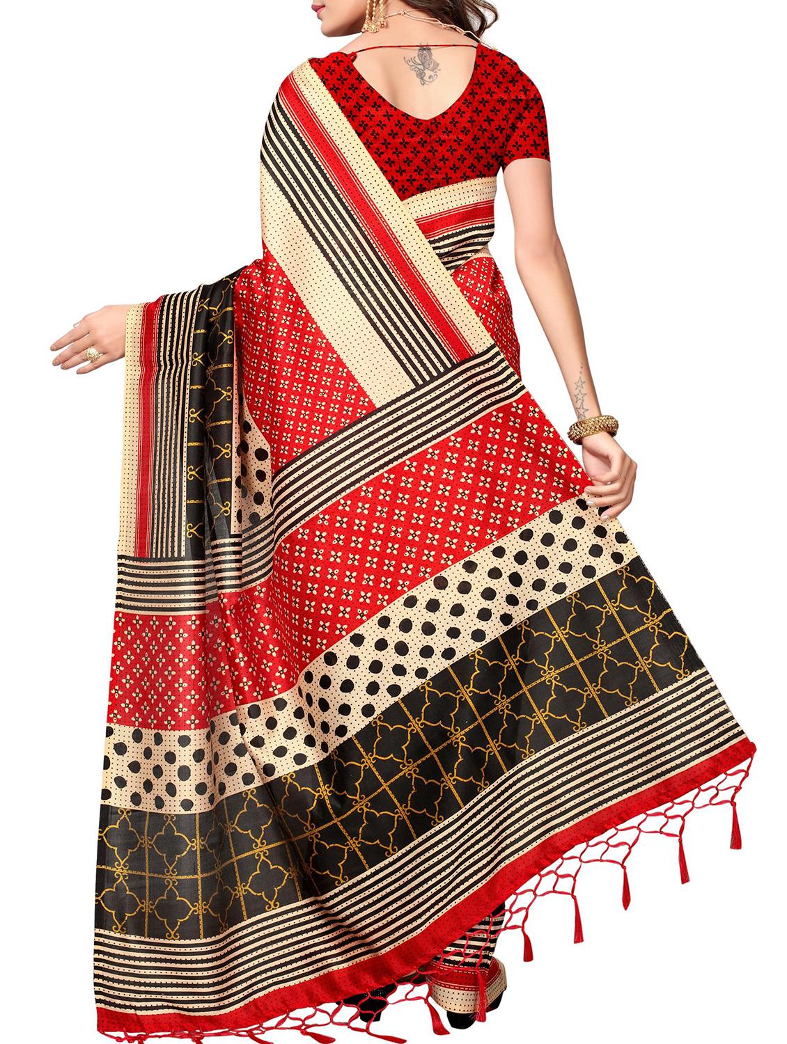 red ussar silk printed saree with blouse - 15012989 - Zoom Image - 2