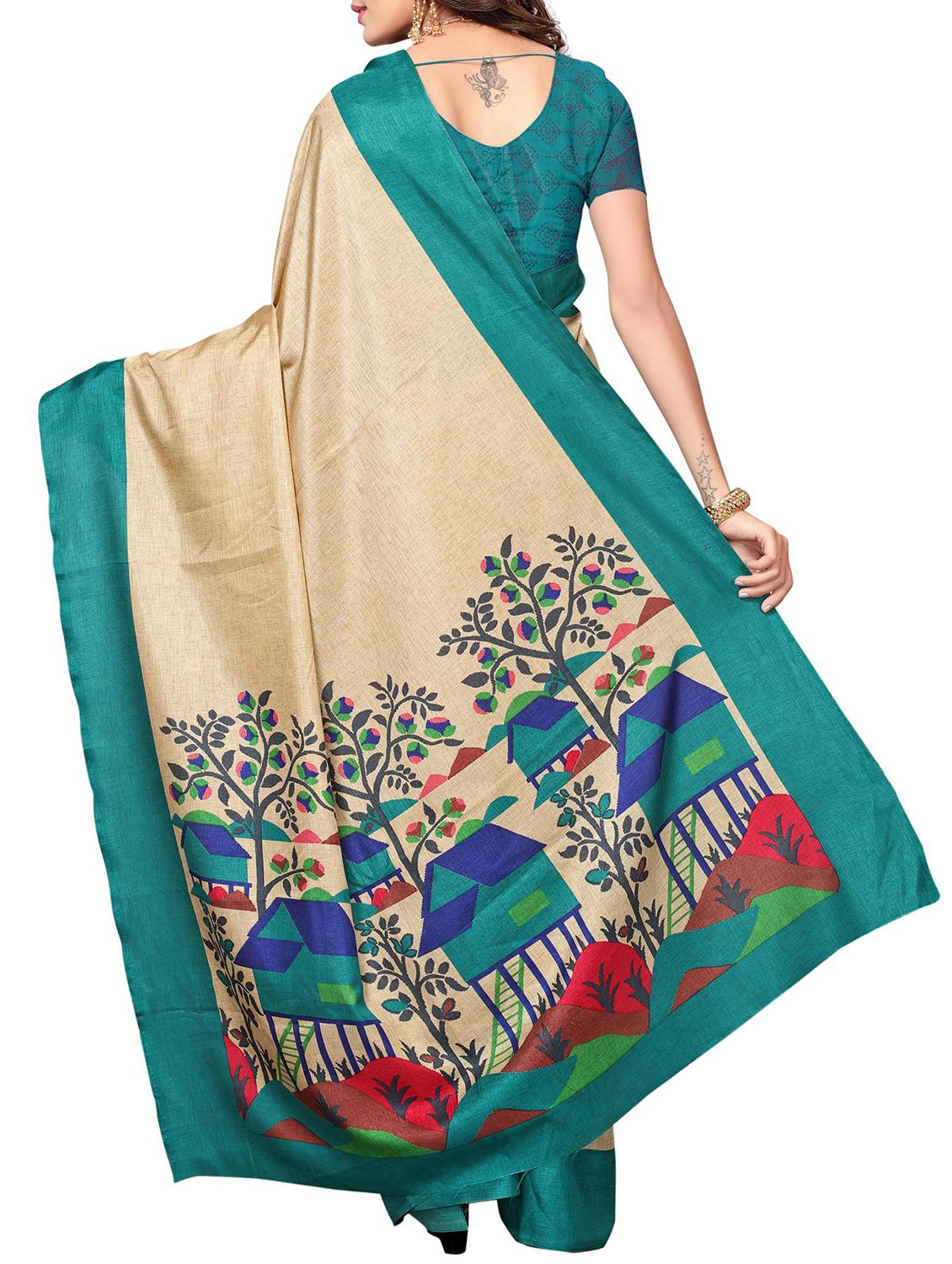 beige kora silk printed saree with blouse - 15012998 - Zoom Image - 2