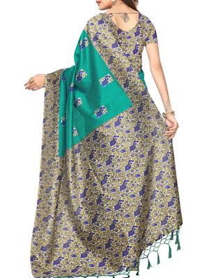 turquoise tussar silk printed saree with blouse - 15013004 - Standard Image - 2