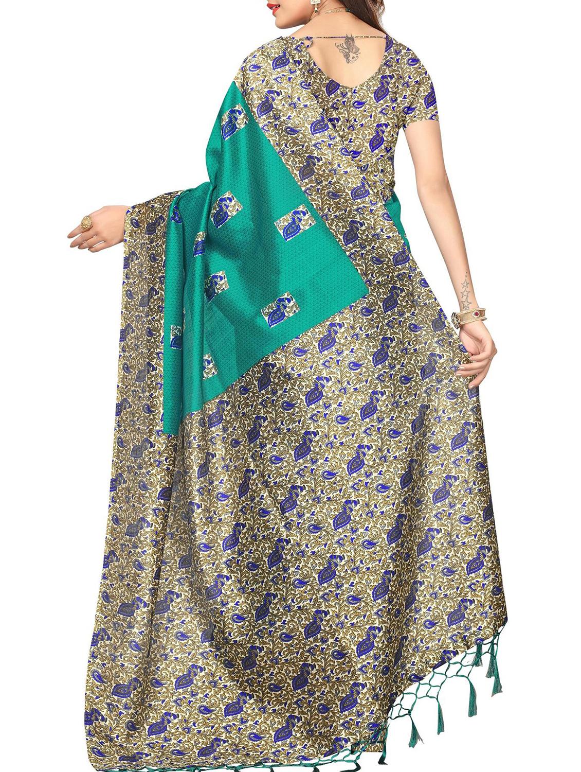 turquoise tussar silk printed saree with blouse - 15013004 - Zoom Image - 2