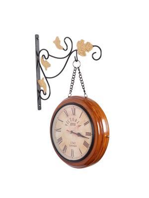 10 Inch Wooden Finish Metal Wall Clock Antique Railway Clock Two Sided - 15013635 - Standard Image - 2