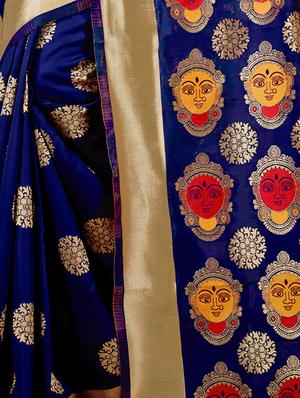 blue cotton silk woven saree with blouse - 15014485 - Standard Image - 2