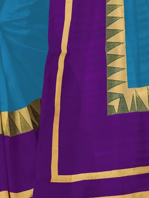 turquoise silk blend printed saree with blouse - 15014508 - Standard Image - 2