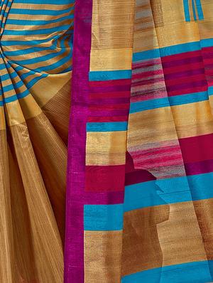 blue cotton silk printed saree with blouse - 15014537 - Standard Image - 2