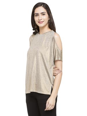 gold solid cold shoulder top - 15014942 - Standard Image - 2