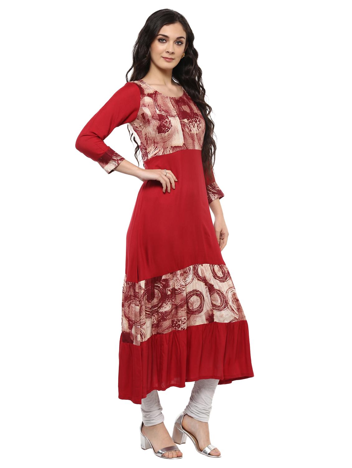 maroon viscose flared kurta - 15015104 - Zoom Image - 2
