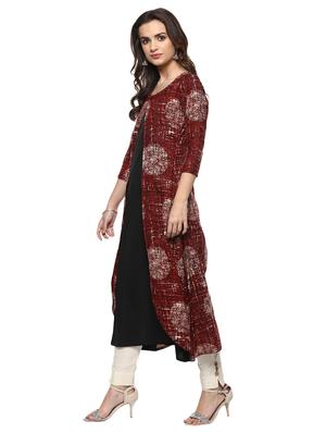 maroon viscose layered kurta - 15015131 - Standard Image - 2