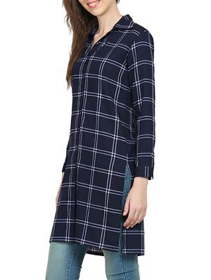 navy blue checkered tunic - 15015536 - Standard Image - 2