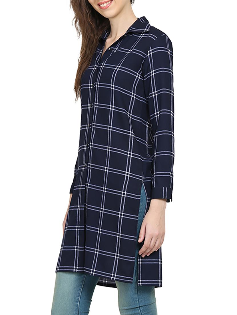 navy blue checkered tunic - 15015536 - Zoom Image - 2