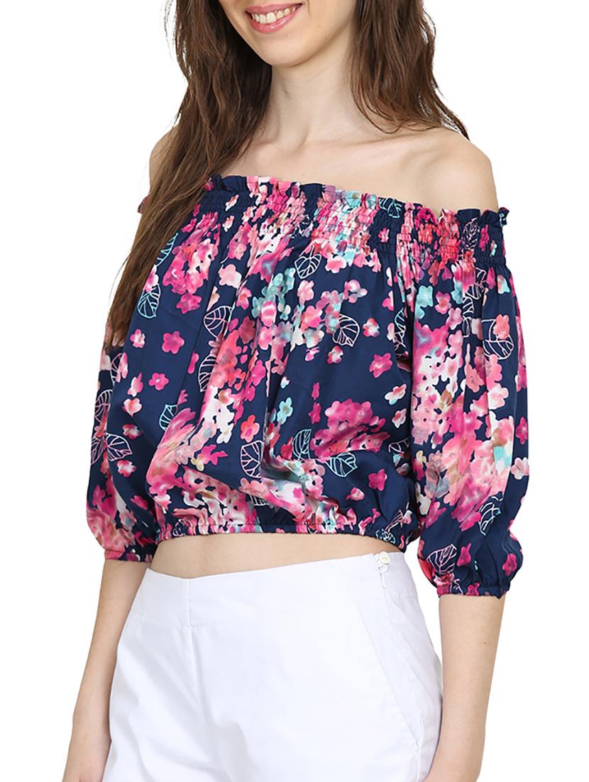 blue printed crop top - 15015539 - Zoom Image - 2