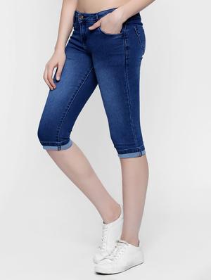 dark blue stone wash denim capri - 15015592 - Standard Image - 2