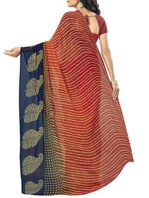 orange georgette printed saree with blouse - 15015837 - Standard Image - 2