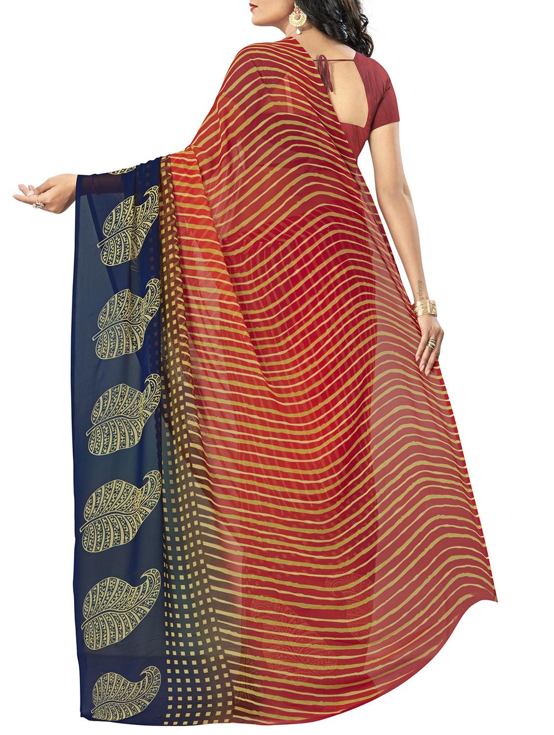 orange georgette printed saree with blouse - 15015837 - Zoom Image - 2