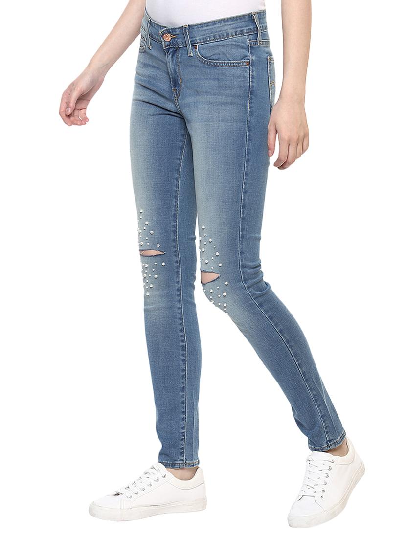 blue knee slit denim jeans - 15015917 - Zoom Image - 2