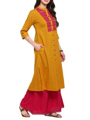 mustard cotton aline kurta - 15015956 - Standard Image - 2