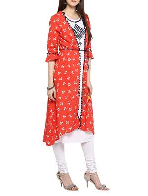 red rayon layered kurta - 15015973 - Standard Image - 2