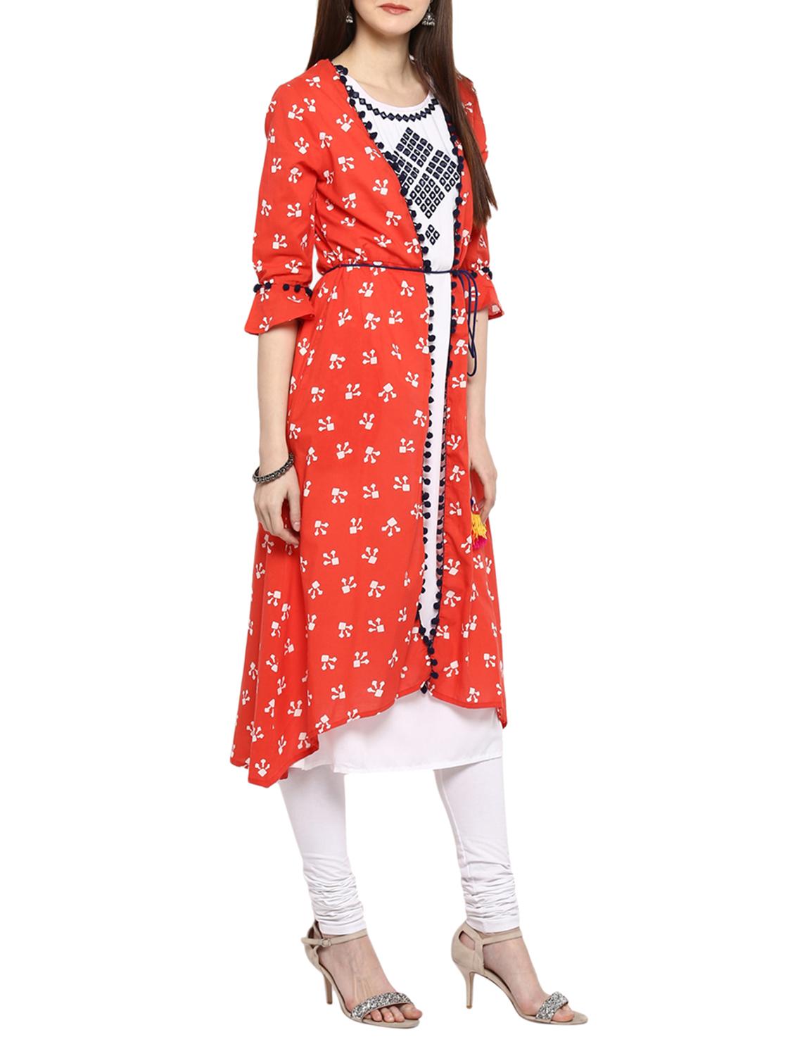 red rayon layered kurta - 15015973 - Zoom Image - 2