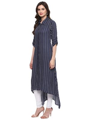 Stripes high-low kurta - 15016039 - Standard Image - 2