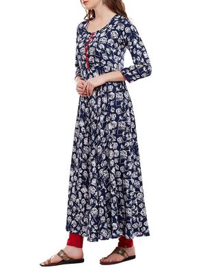 Indigo floral flared kurta - 15016058 - Standard Image - 2