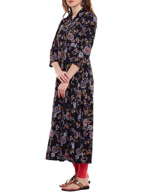 black rayon flared kurta - 15016067 - Standard Image - 2