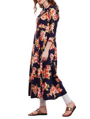 blue rayon flared kurta - 15016068 - Standard Image - 2