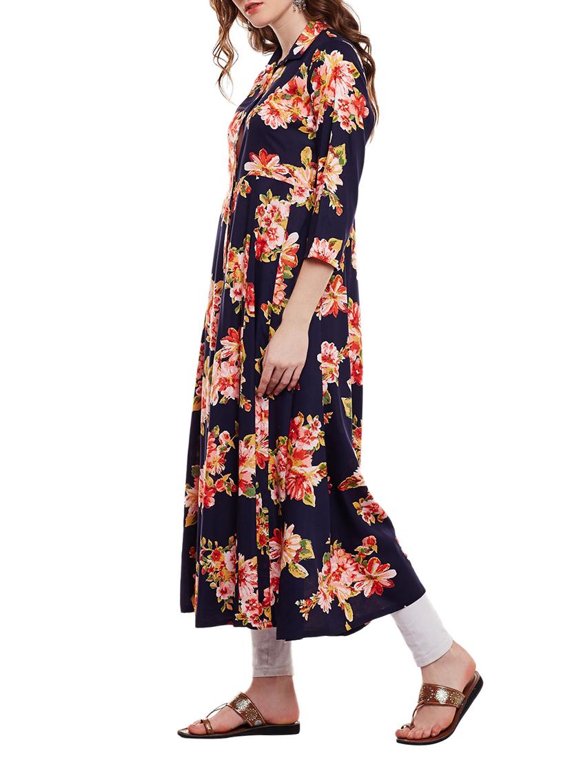 blue rayon flared kurta - 15016068 - Zoom Image - 2