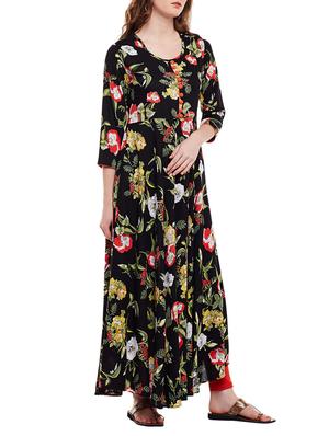 black rayon flared kurta - 15016071 - Standard Image - 2