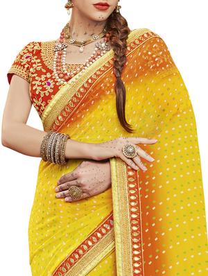 yellow georgette bandhani saree with blouse - 15016778 - Standard Image - 2